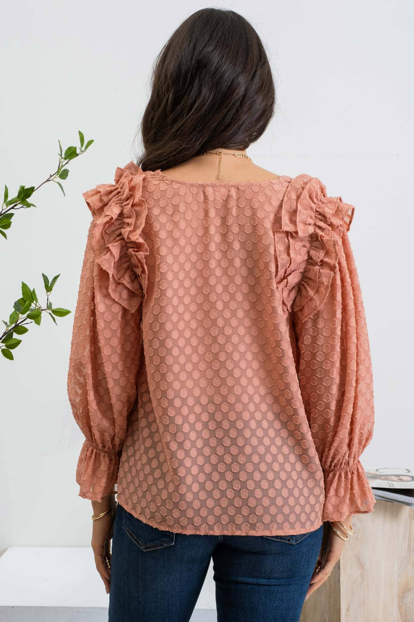 Clairise Ruffle Dotted Blouse