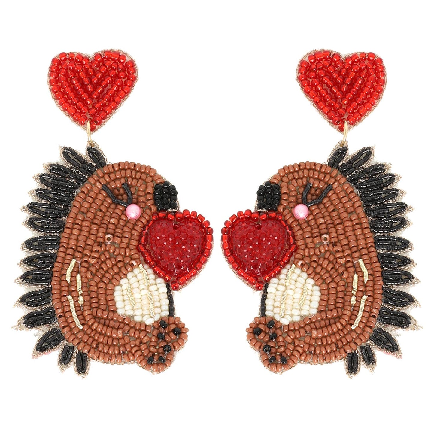 Valentine Hedgehog Jeweled Beaded Earrings