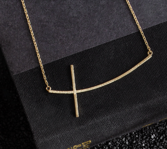 Brushed side cross Necklace: Silver