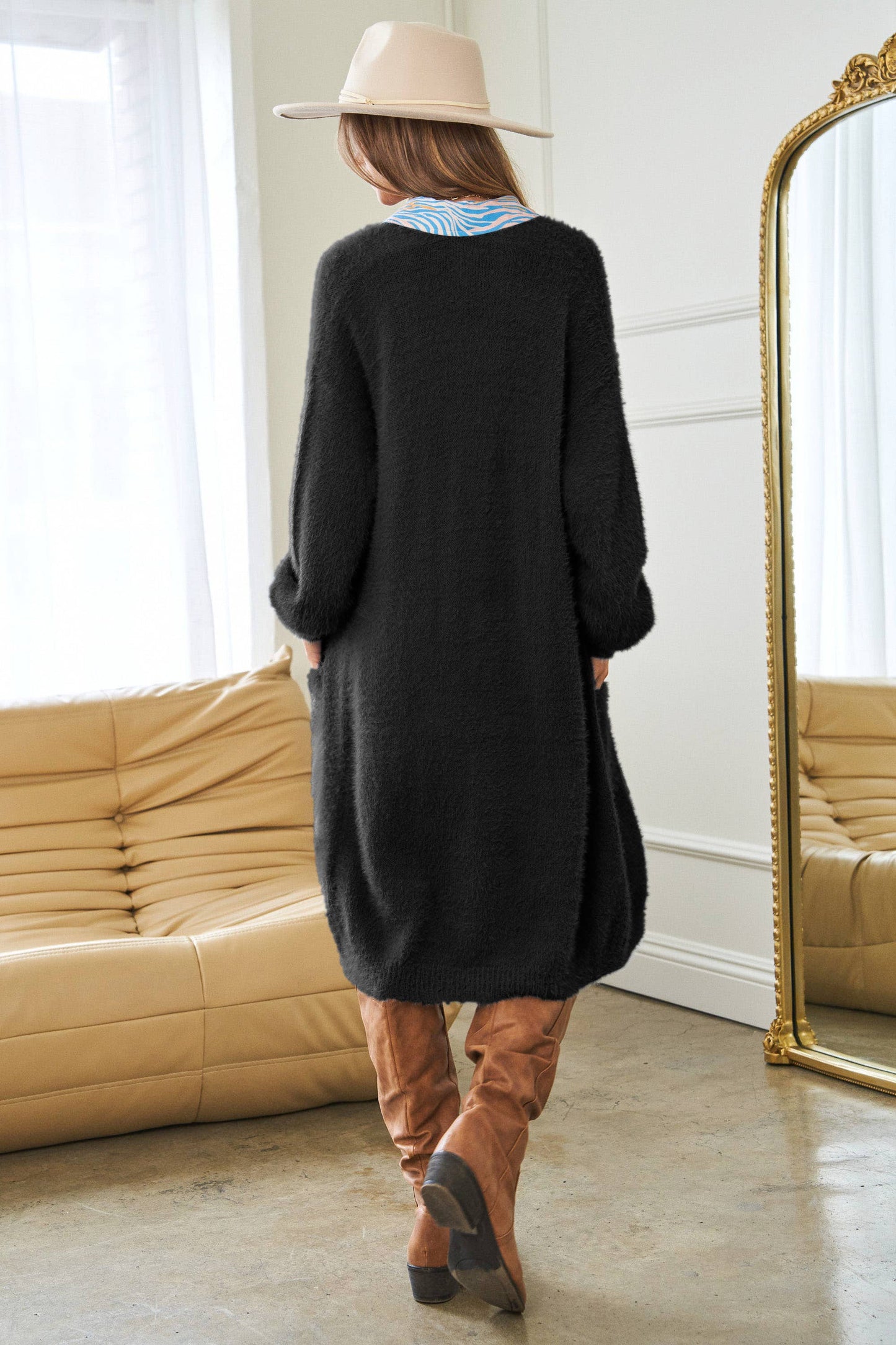 Cozy All Night Thick Knit Oversized Loose Cardigan in Black