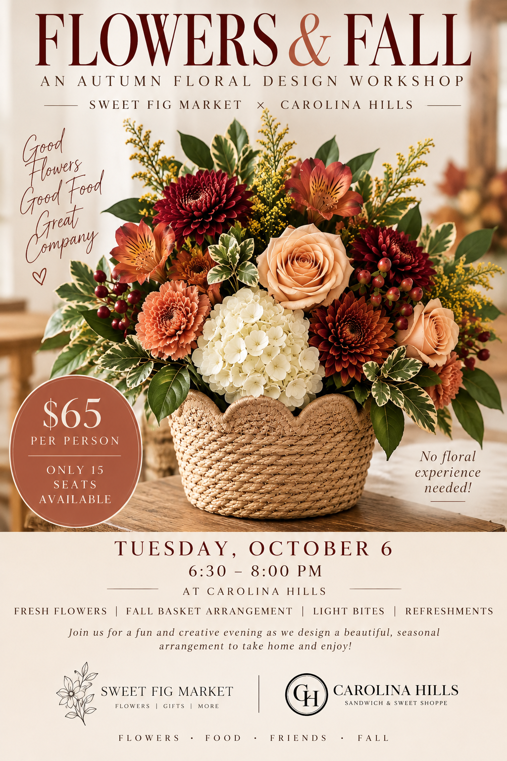 Fall Floral Design Workshop Event Registration October 6th Non Refundable