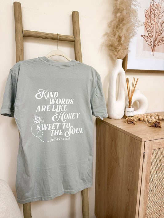 Graphic Kind Words Are Like Honey Tee In Sage