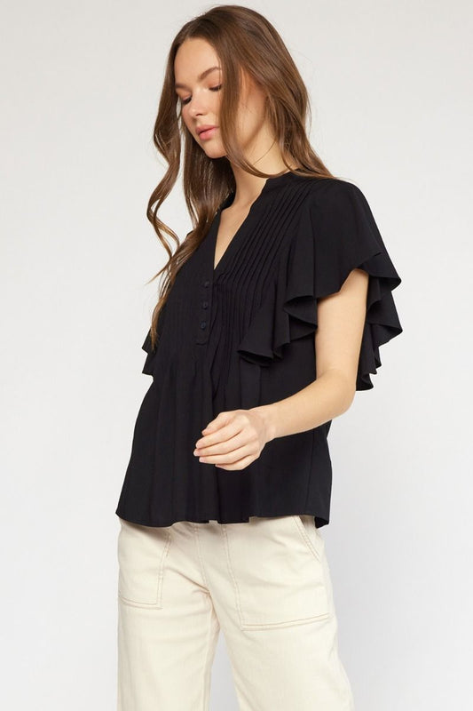 Because She Can Black Pleated Top In Black