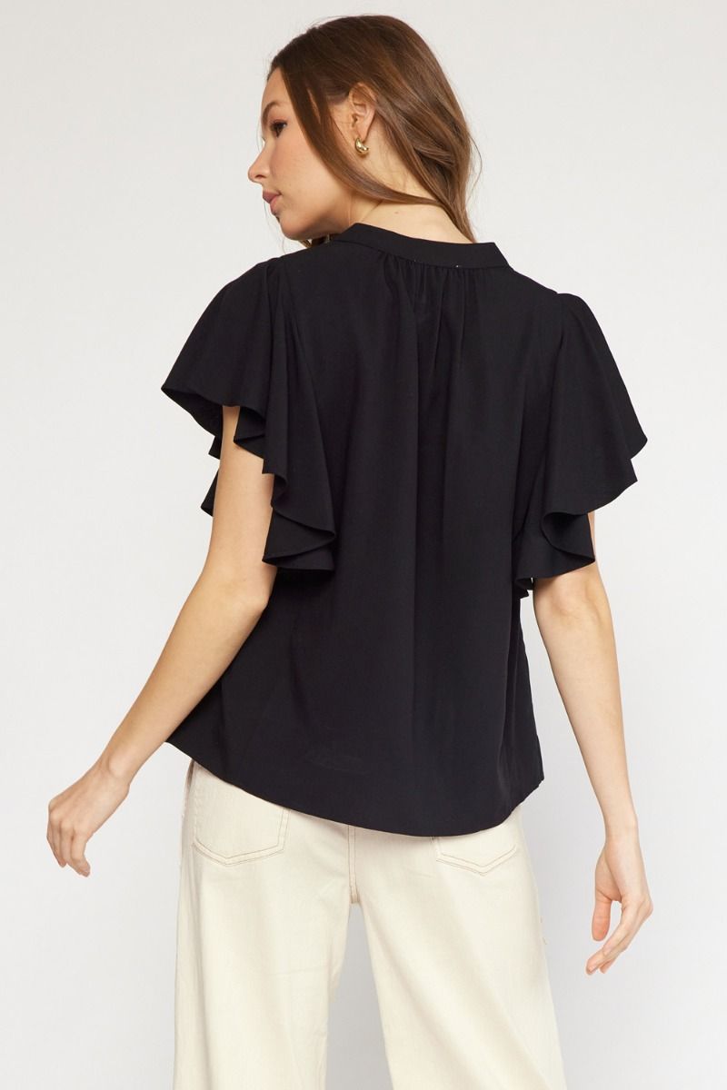 Because She Can Black Pleated Top In Black
