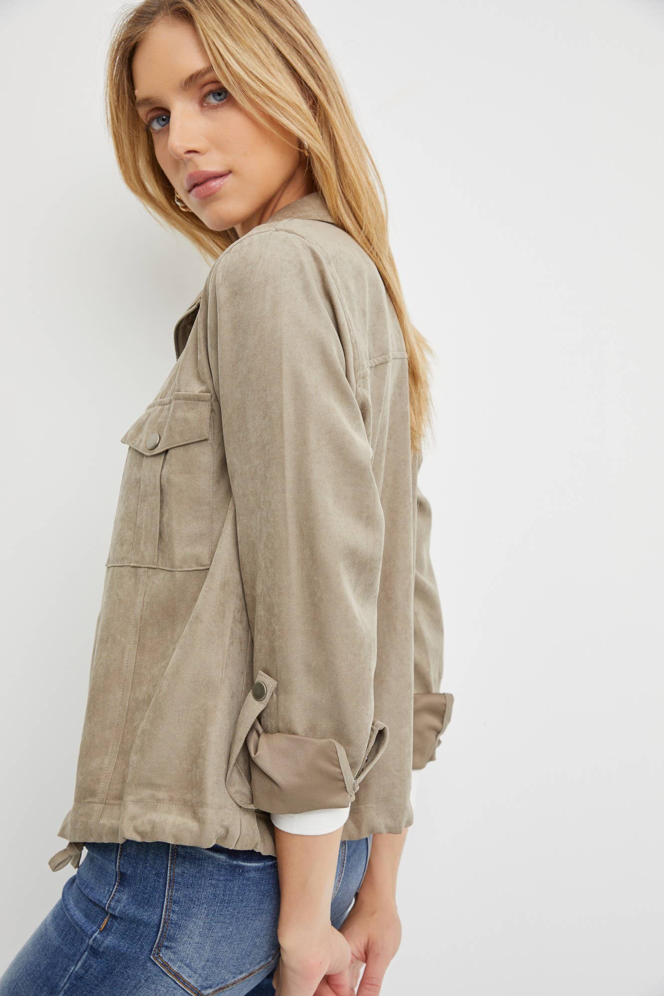 Cropped Utility Jacket: Large TAUPE