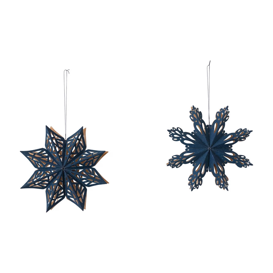 Assorted Navy Flocked Recycled Paper Snowflake Ornament