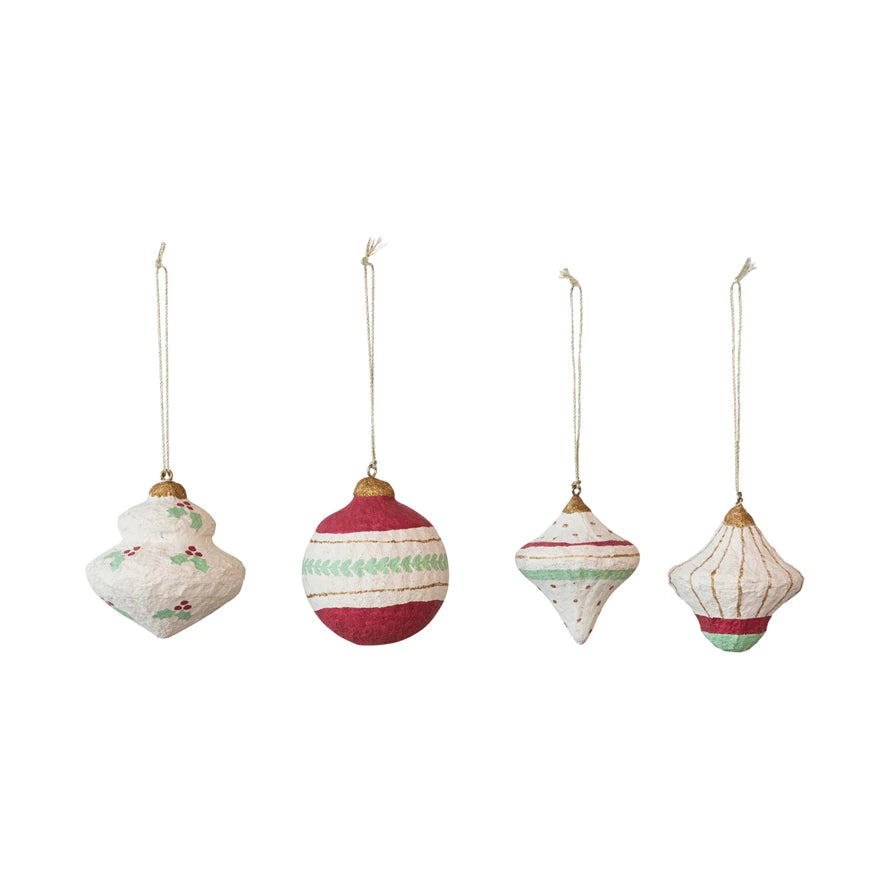 Assorted Handmade Paper Mache Ornament w/ Metallic Gold Details