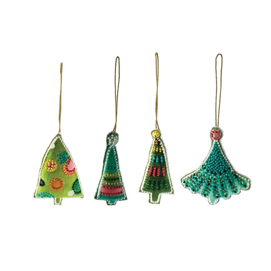 Assorted Cotton Velvet Christmas Tree Ornament w/ Embroidery & Glass Beads