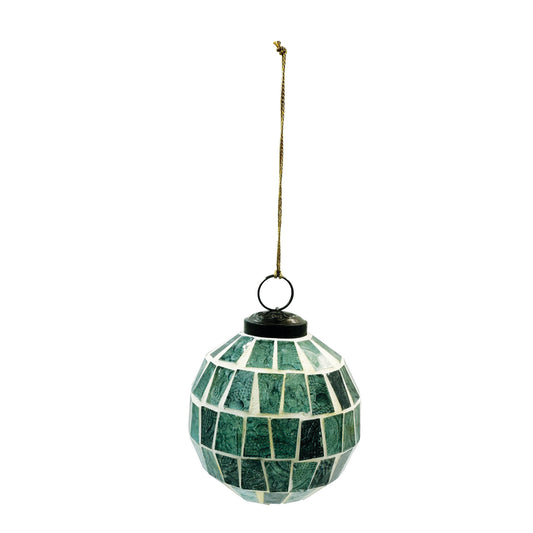 3" Round Glass Mosaic Ball Ornament, Blue & White