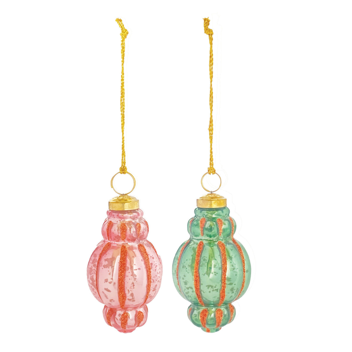 Hand-Painted Mercury Glass Finial Ornament with Glitter Stripes, 2 Colors