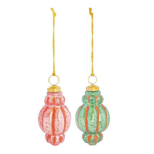 Hand-Painted Mercury Glass Finial Ornament with Glitter Stripes, 2 Colors