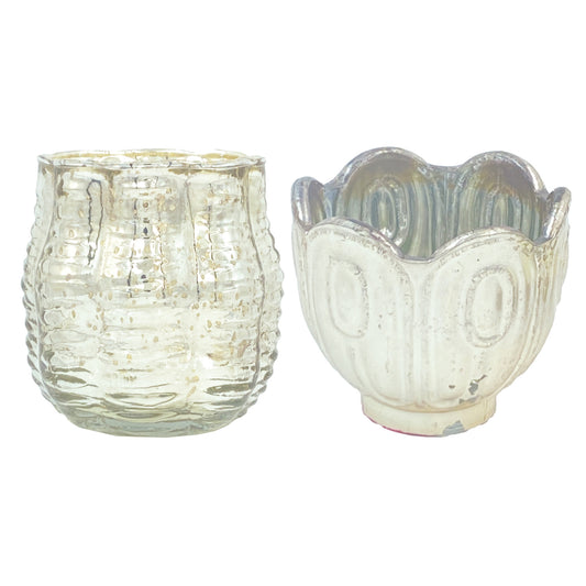 Embossed Mercury Glass Scalloped Tealight/Votive Holder, Silver Finish, 2 Styles