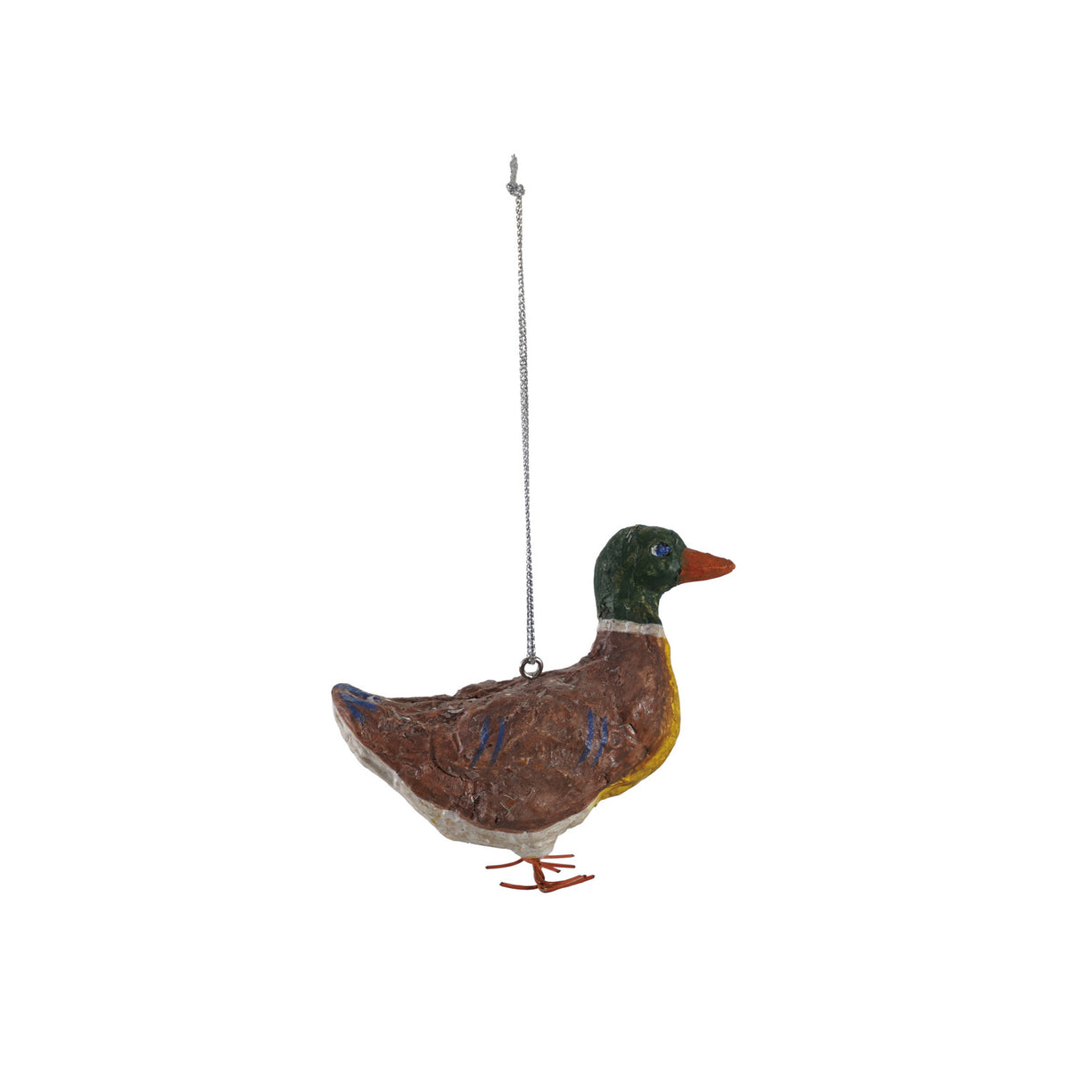 Handmade Paper Mache Vintage Reproduction Mallard Ornament with Metal Wire Feet