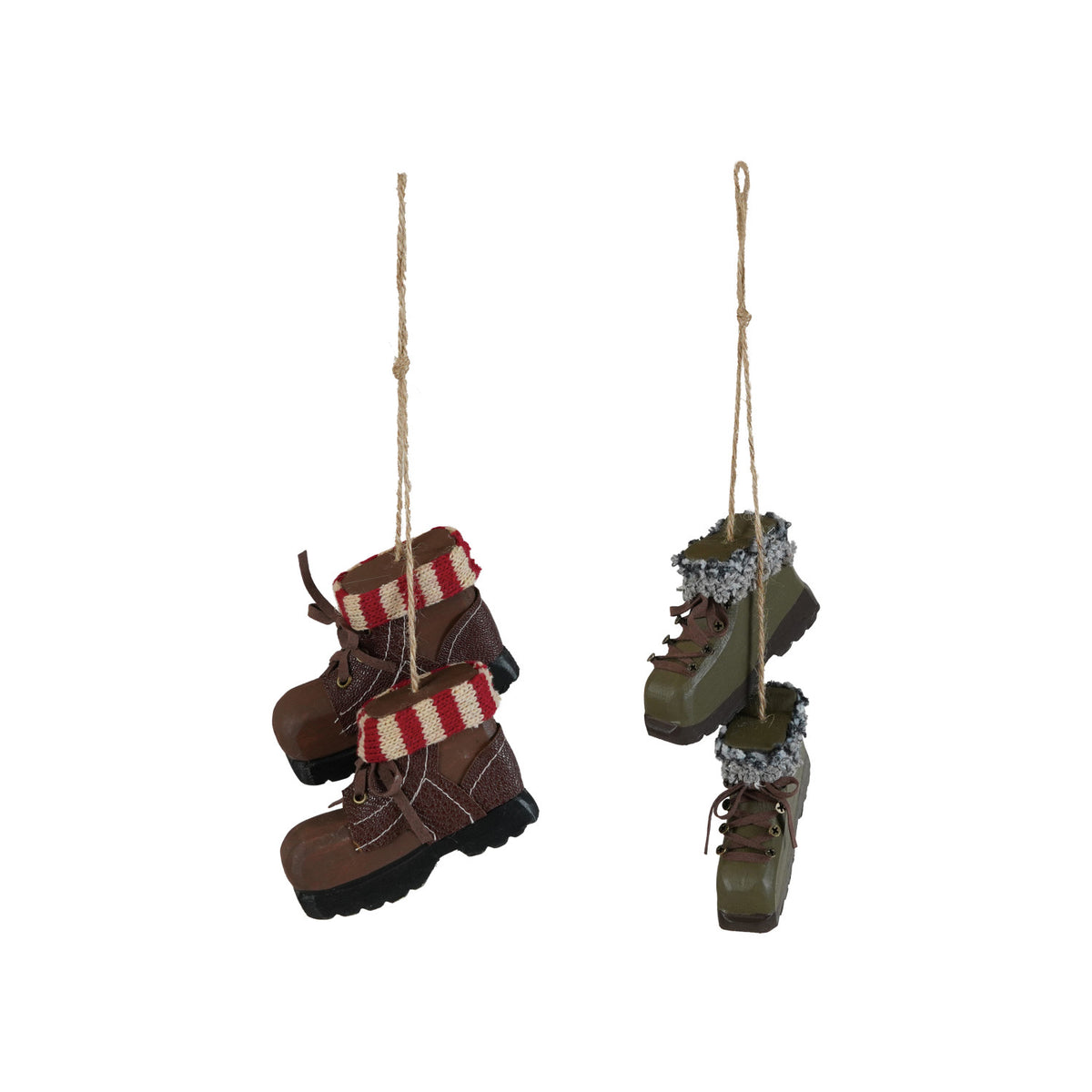 Wood & Knit Fabric Pair of Hiking Boots Ornament, 2 Styles