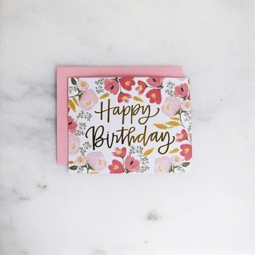 Happy Birthday Pink Floral Greeting Card