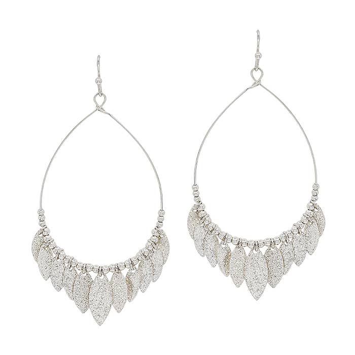 Sabrina Silver Teardrop with Textured Fringe Accents Earrings