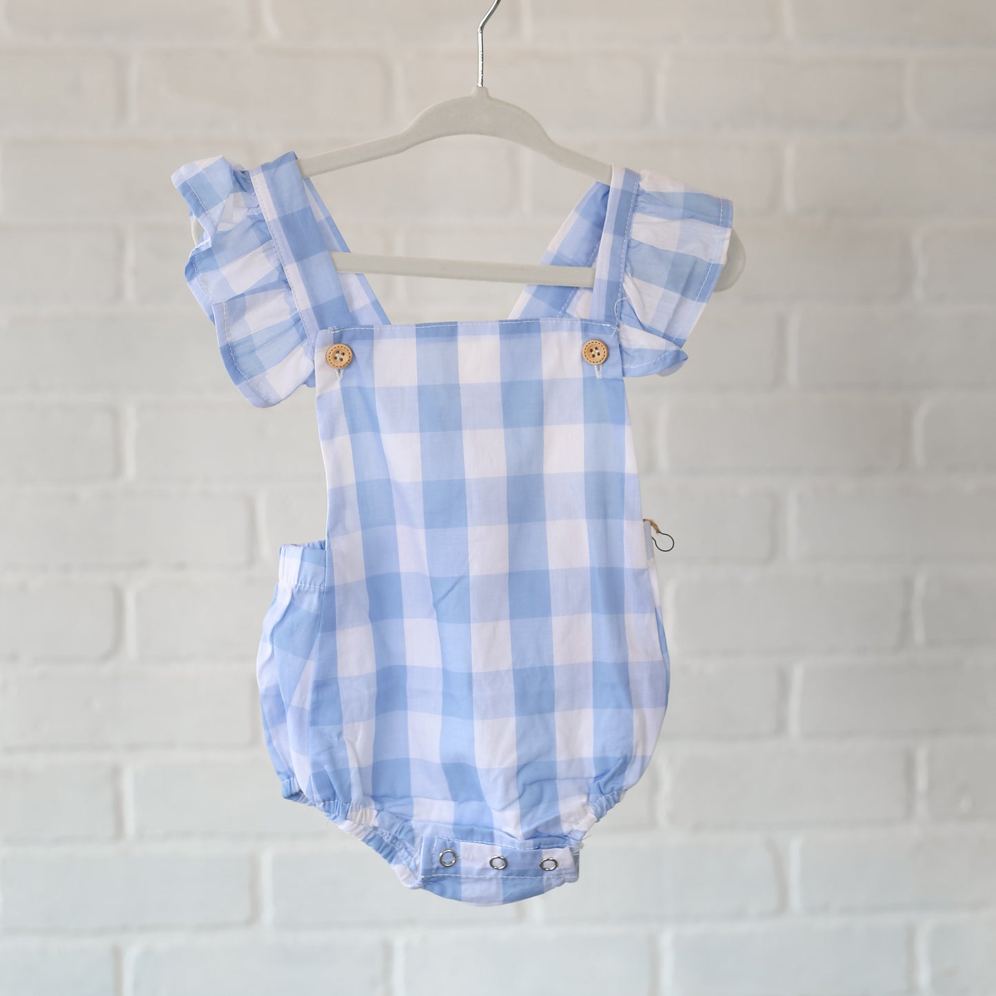 Blue Gingham Bubble Romper