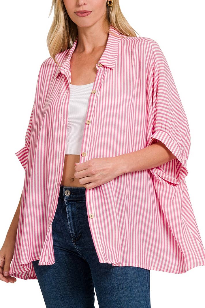 Rosie Rayon Striped Short Sleeve Button Up Shirt