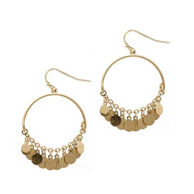 Whitley Worn Gold Hoop with Disc Tassel Earrings