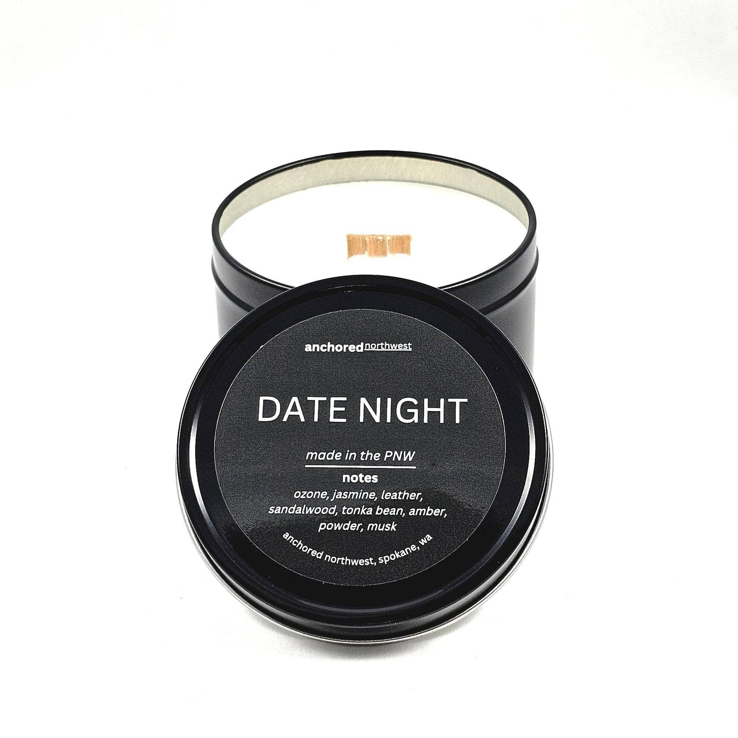 Date Night Wood Wick Black Soy Candle: 6oz