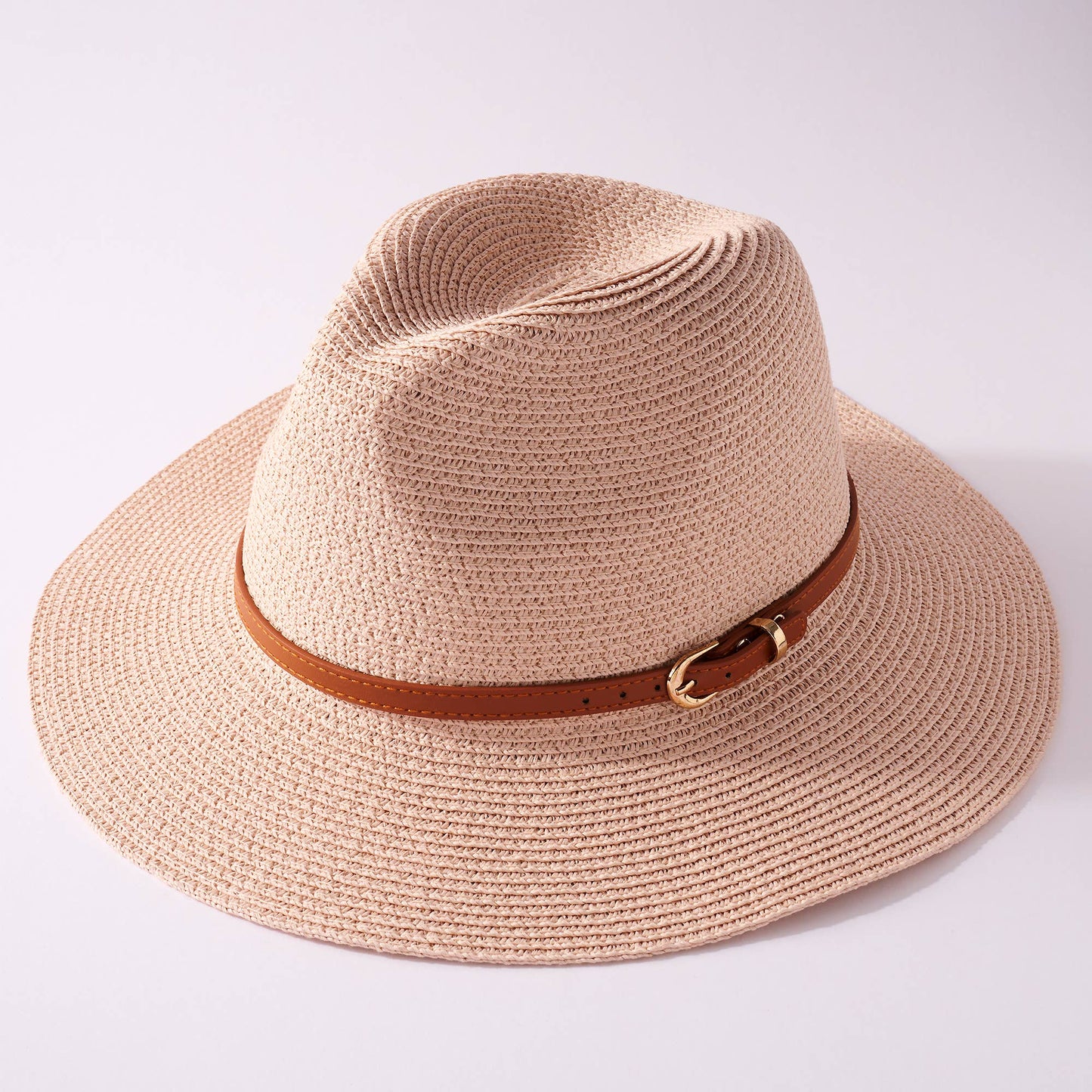 Panama Leather Strap Summer Hat - Pink