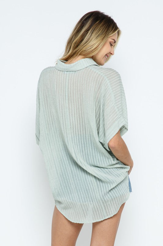 Sage Short Sleeve Button Up Top