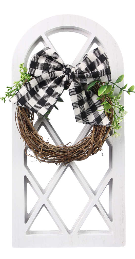 Wood Small Window with Wreath