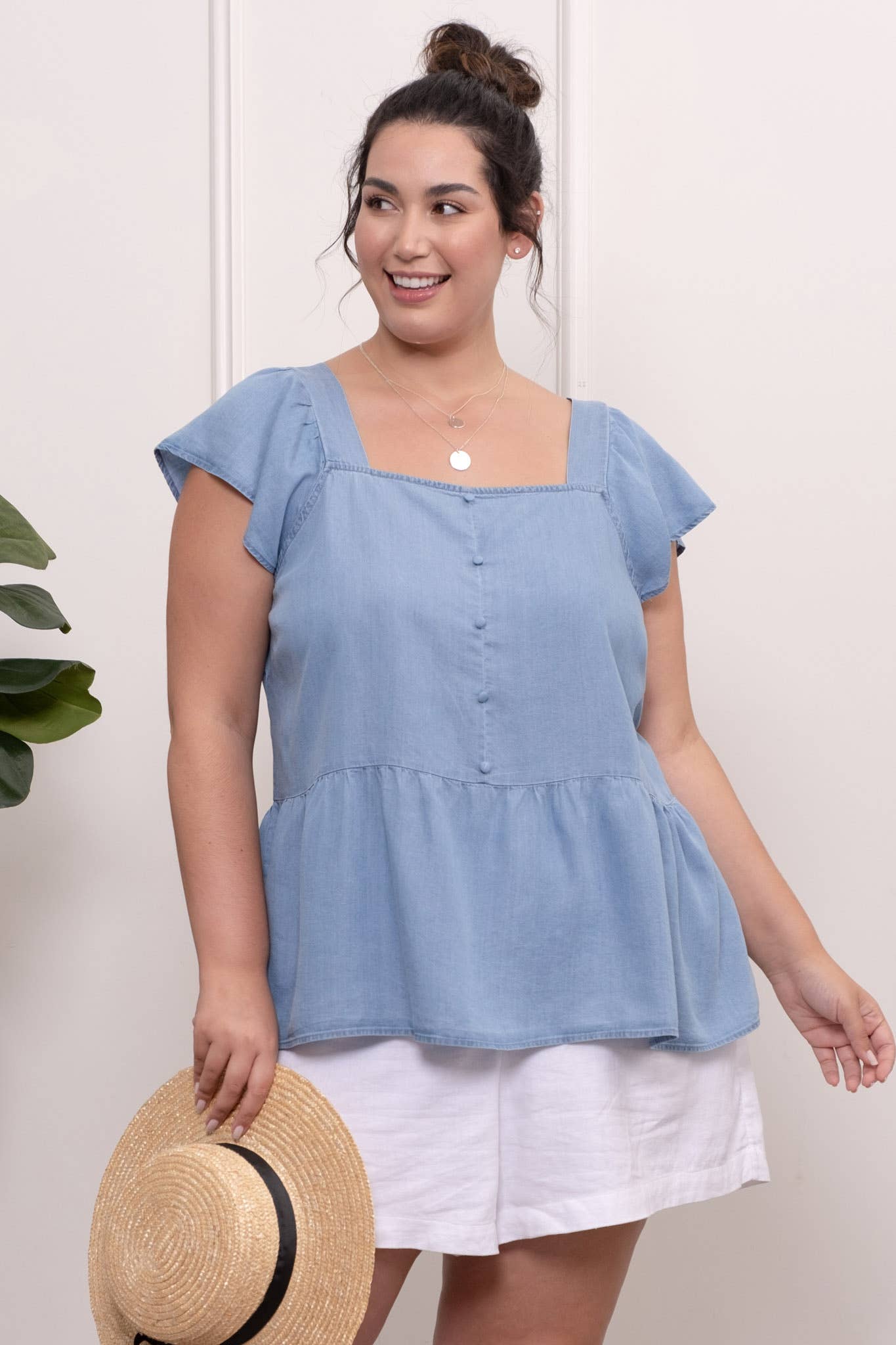 FINAL SALE Color Me Chambray Babydoll Top in Curvy