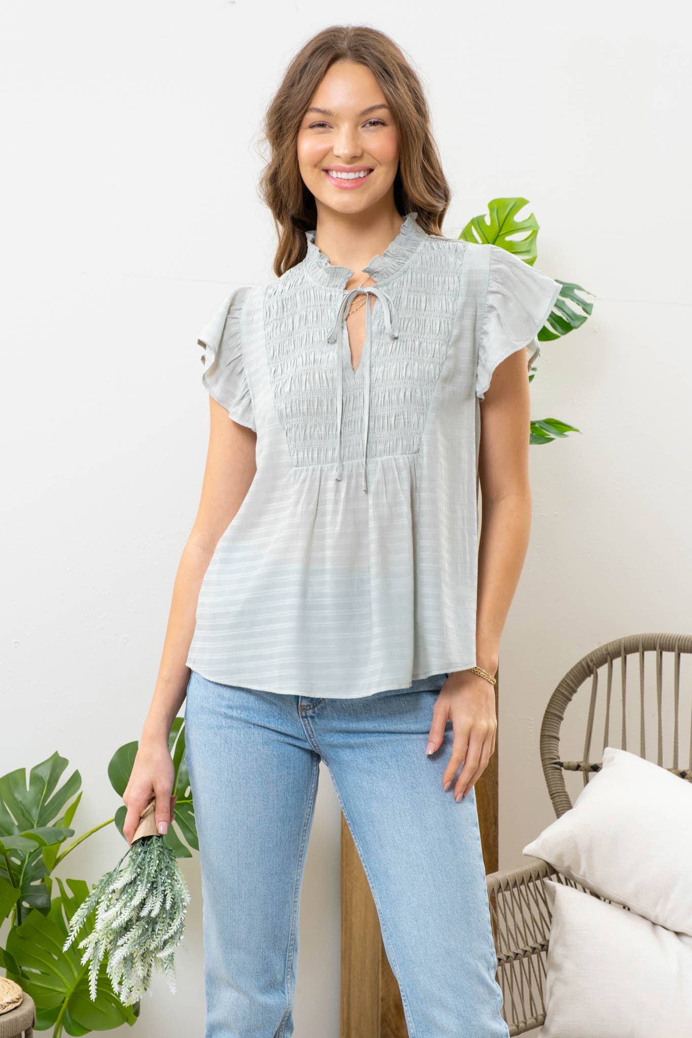 By The River - SMOCK NECKLINE TOP