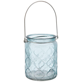 Gray Blue Quatrefoil Glass Lantern