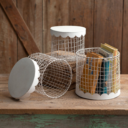 Wire Boxes With Scalloped Metal Lids