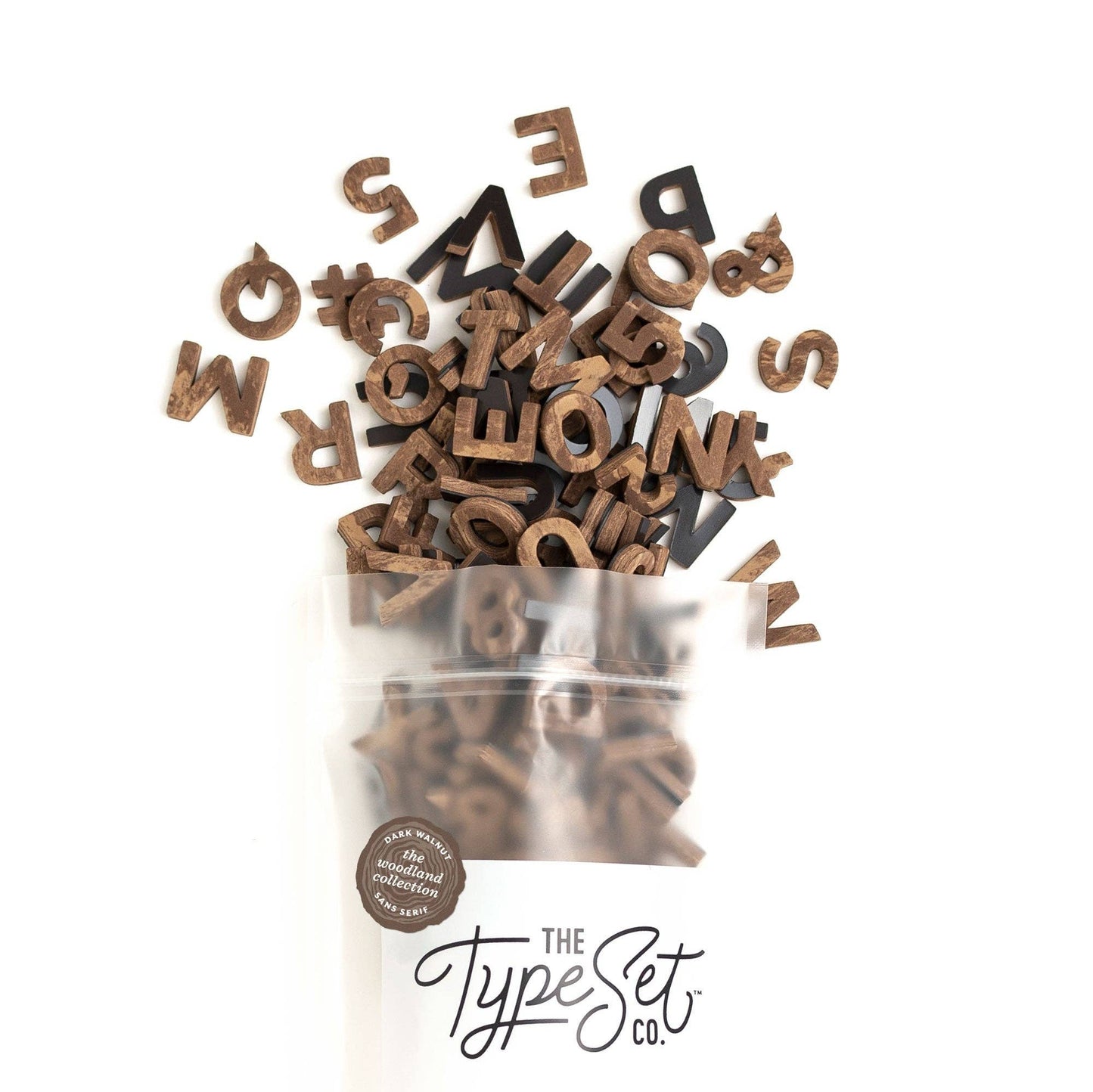 Dark Walnut Faux Wood Type Set  200pcs 1-inch Magnetic Letters
