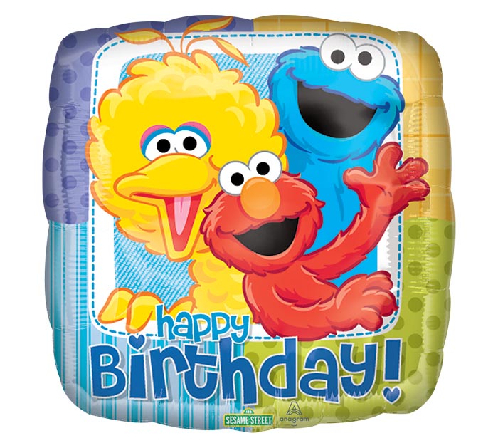 17" Happy Birthday Sesame Street Square Foil Balloon