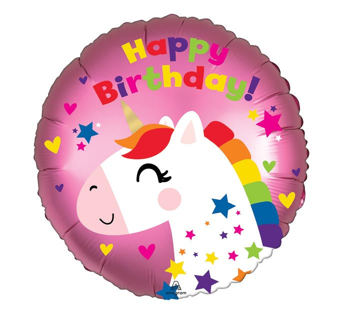 18" Happy Birthday Satin Unicorn Foil Balloon
