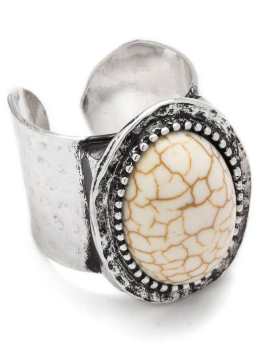 White Howlite Oval Ring