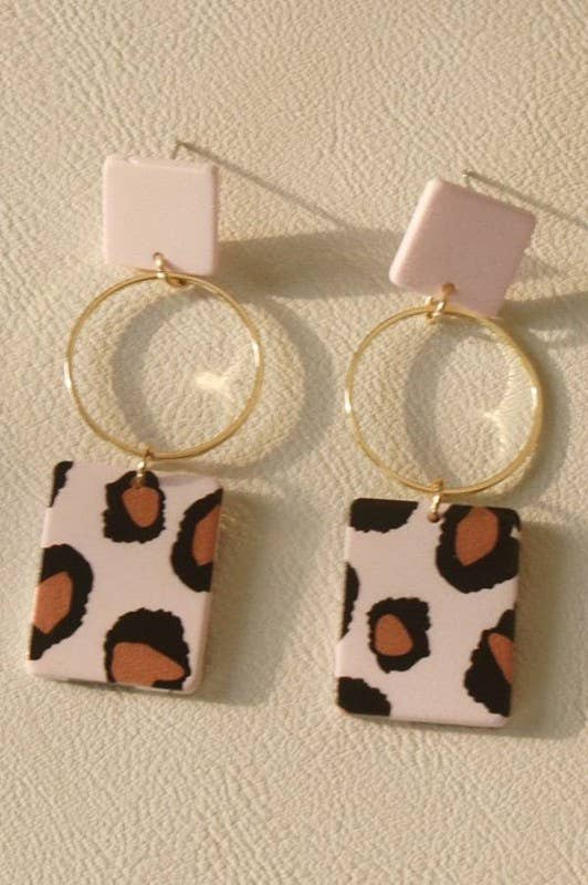 Pink Leopard Favorite Charm Clay Statement Earrings