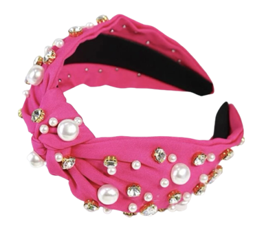 Hailey Hot Pink Pearl and Rhinestone Headband