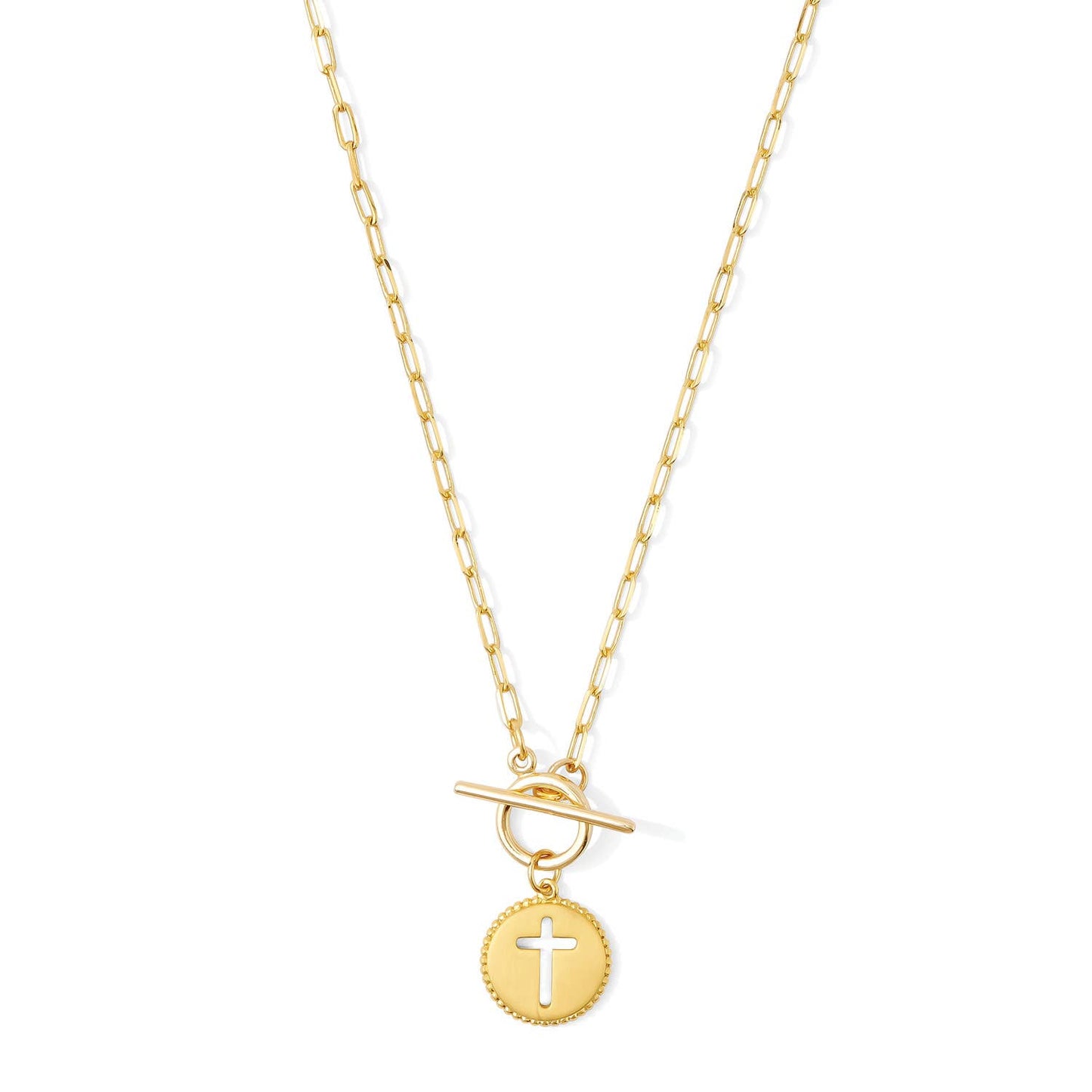 Cross Paperclip Toggle Necklace: Gold
