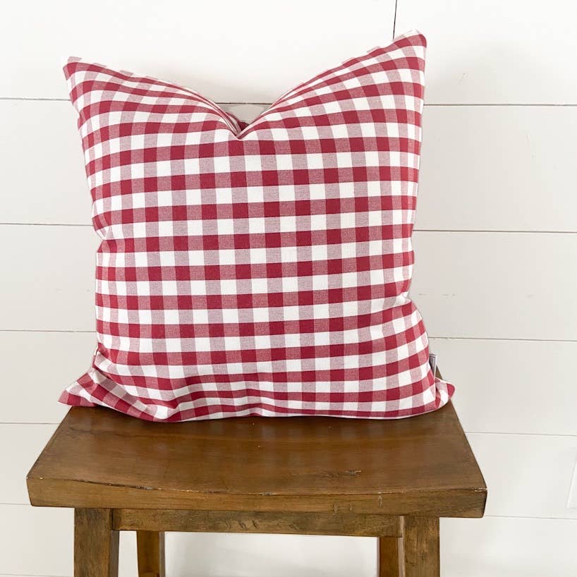 Dark Red and White Gingham Plaid Pillow Cover