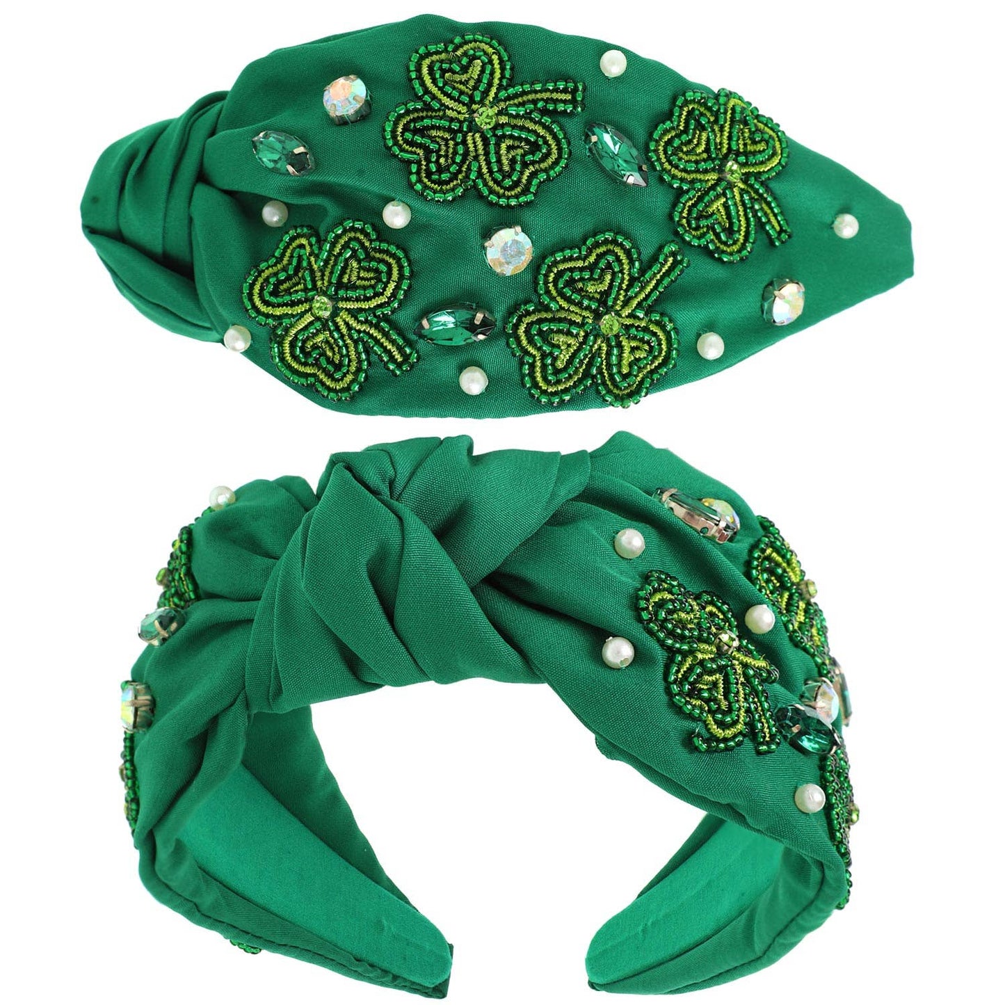 Saint Patrick's Shamrock Beaded Knotted Headband Green