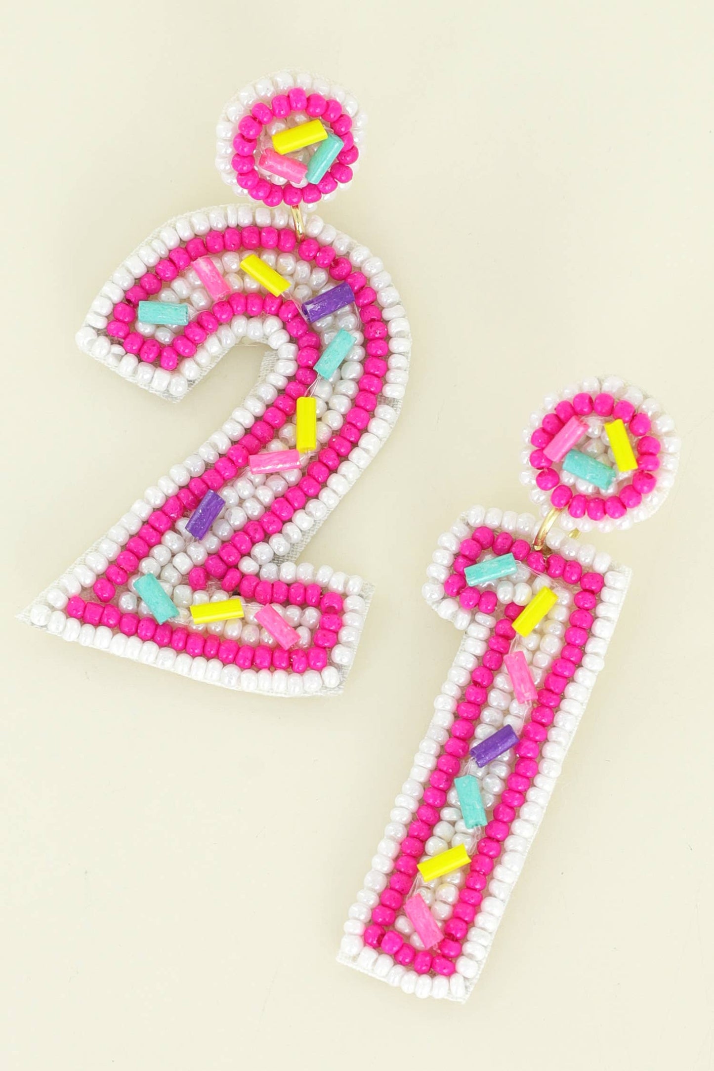 Beaded "21" w/ Sprinkles Birthday Dangle Earrings