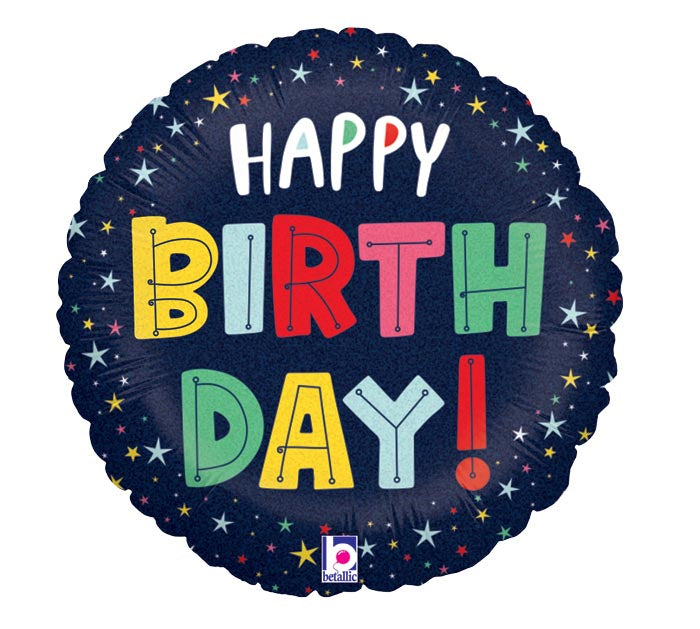 18" Happy Birthday Colorful Stars Foil Balloon