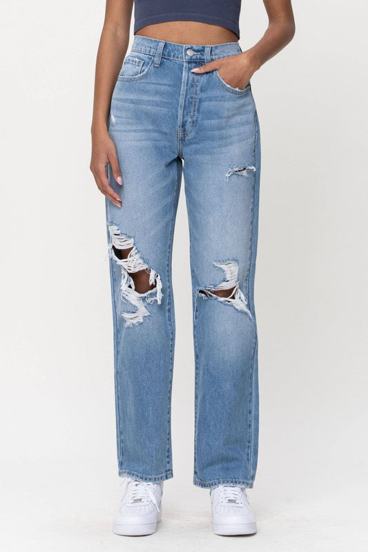 Super High Rise Distressed Dad Jeans
