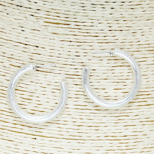 Worn Silver Hoop Earrings