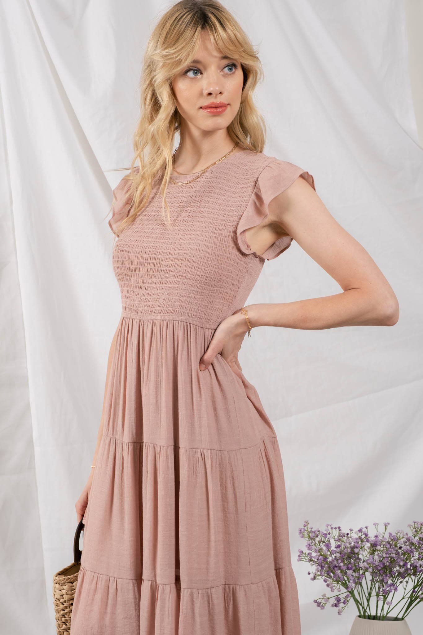 By The River - SMOCKED TIERED MIDI DRESS