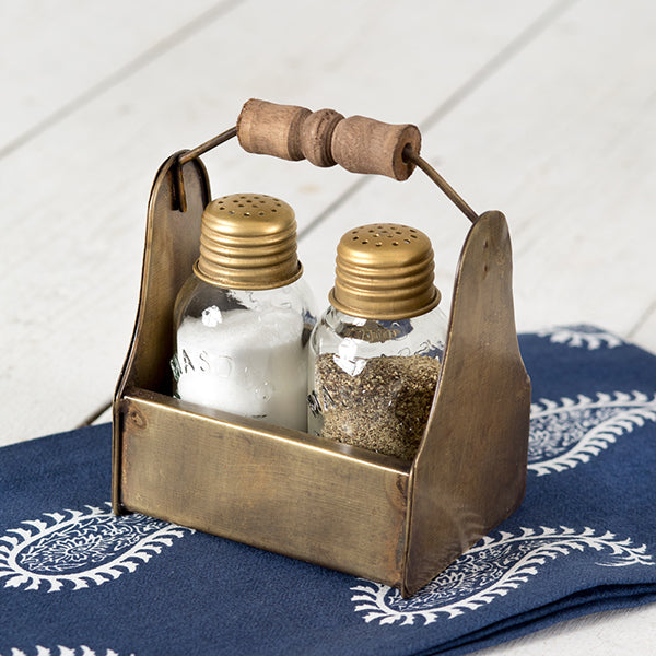 Tiny Antique Brass Toolbox Salt and Pepper Caddy