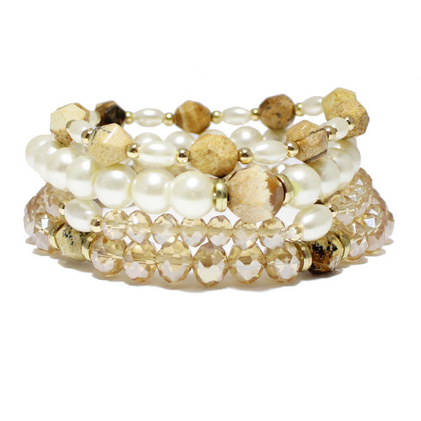 Natural Beaded and Pearl Bracelet Set