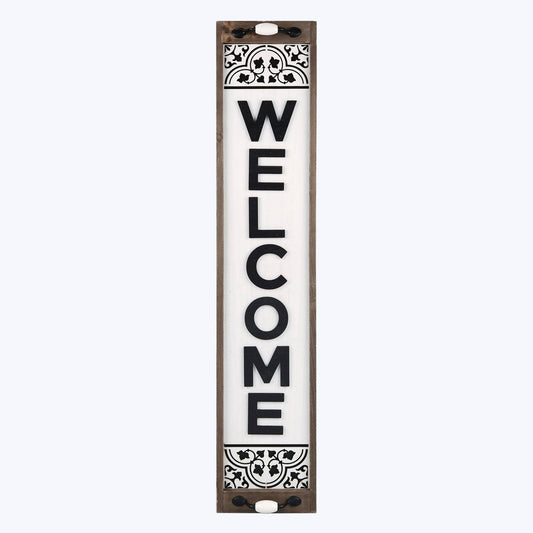 Wood Framed Black and White Vertical Welcome Sign/Leaner wit
