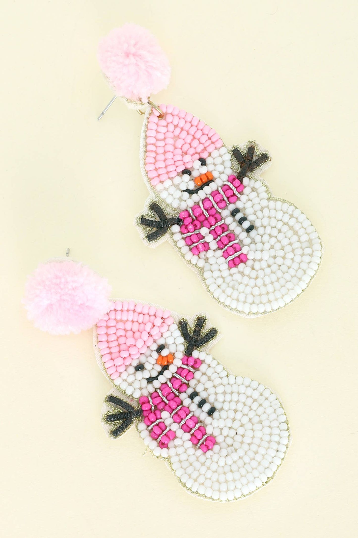 Pom Pom Snowman Christmas Beaded Earrings