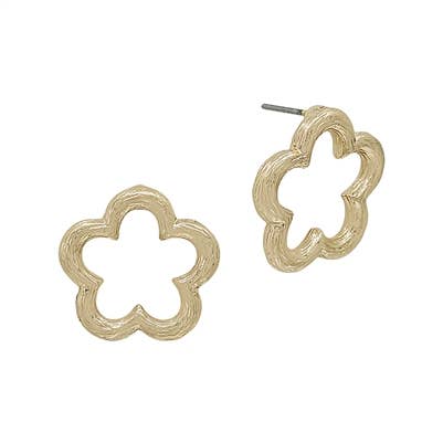 Wallflower Worn Gold Textured Open Flower Stud Earrings